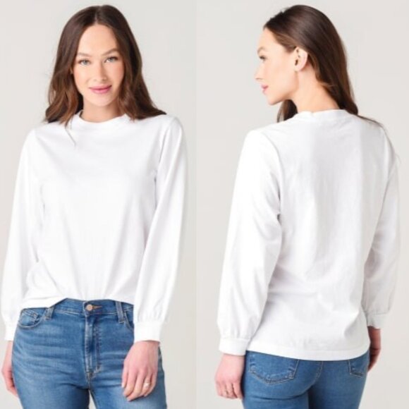 J Brand Womens Small Erma Relaxed White Balloon Long Sleeve Tee T Shirt Top - Picture 1 of 12